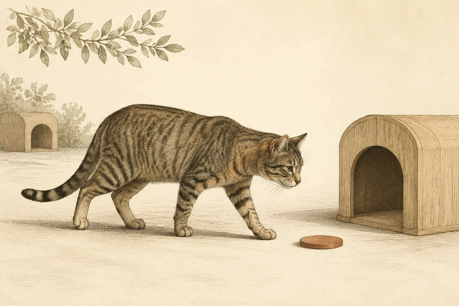 Um gato entre um refúgio de base e um refúgio adicional
