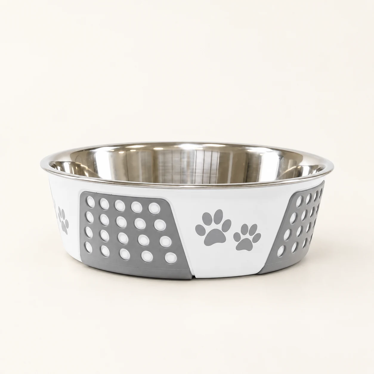 Comedouro Inox Decorado Patinhas - Cinza Tamanho:Pequeno