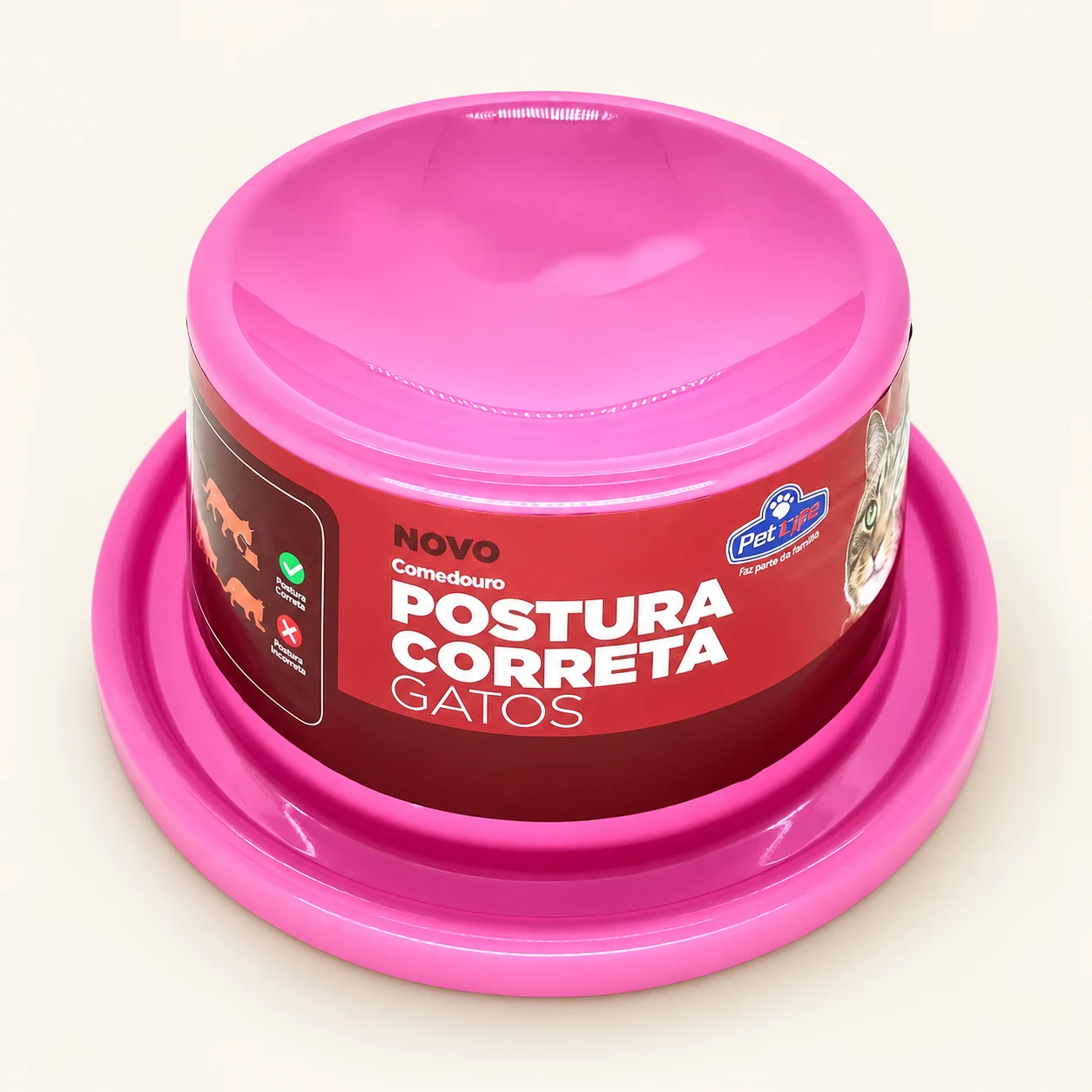 Comedouro Postura Correta para Gato - Rosa